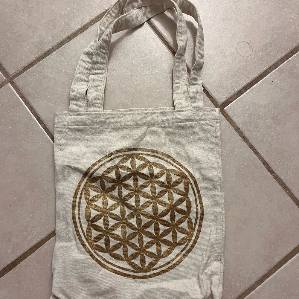 Canvas Tote Bag with Gold Geometric Print